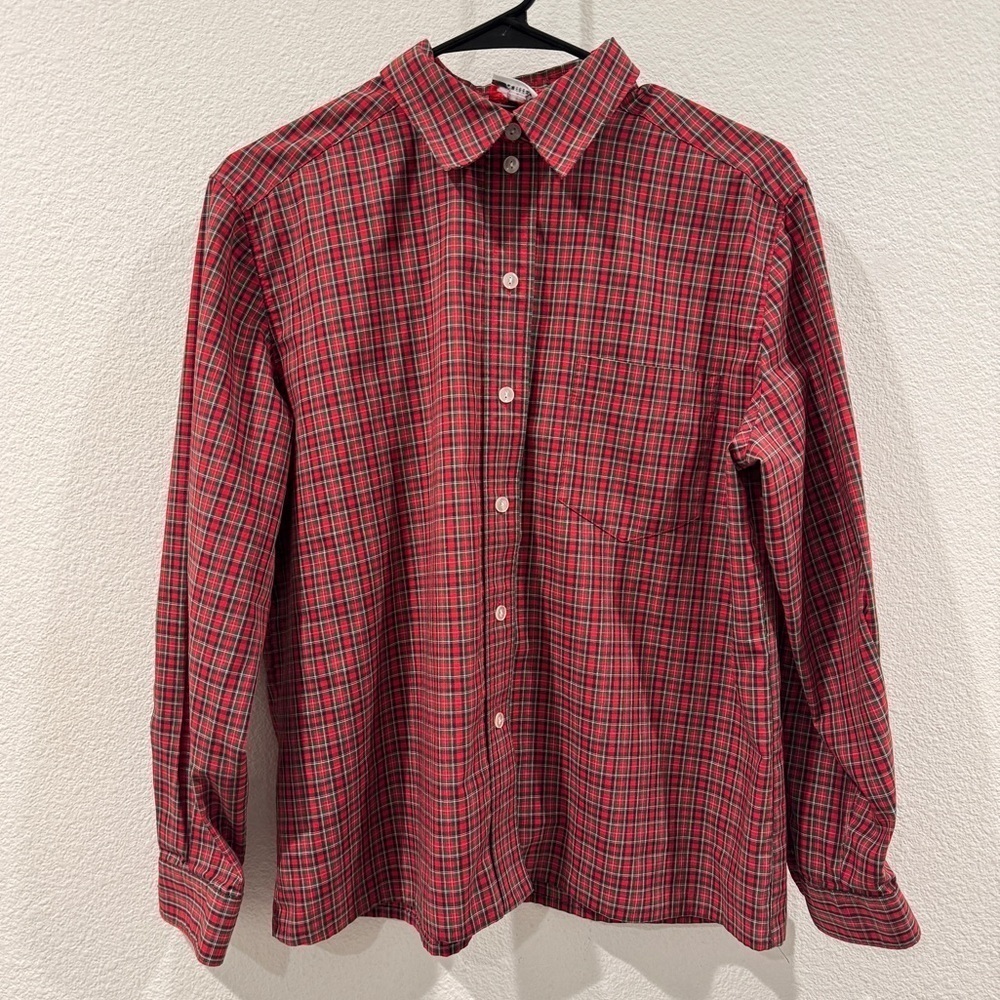 Vintage Alia Petites Women’s Christmas Plaid Cotton Red Button Down Top Size 10P